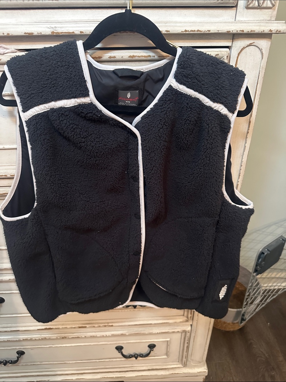 FP Movement by Free People Black Sherpa Vest with White Trim